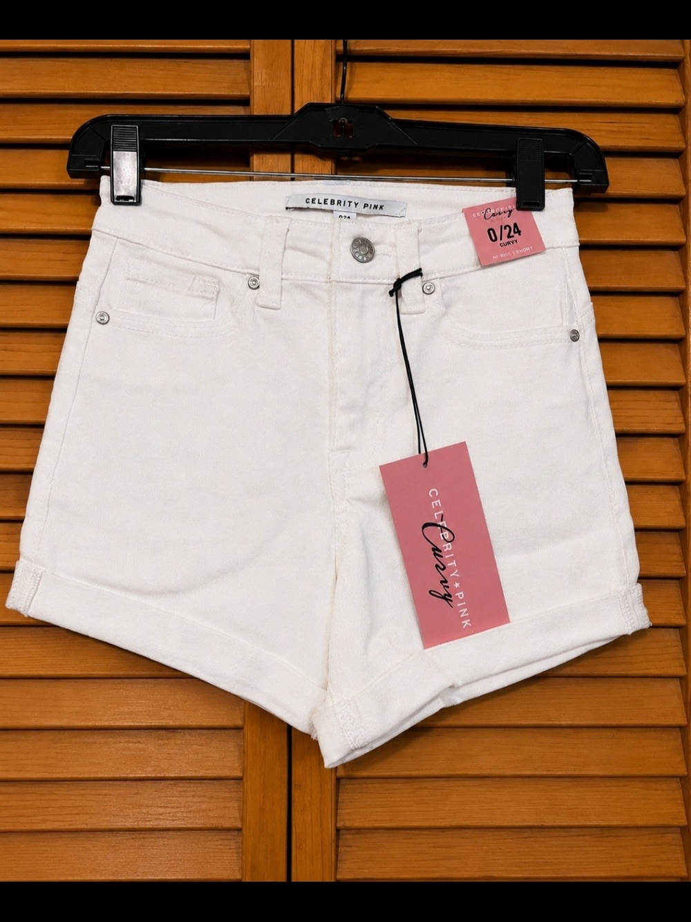 Celebrity Pink White High-Waist Cuffed Denim Shorts